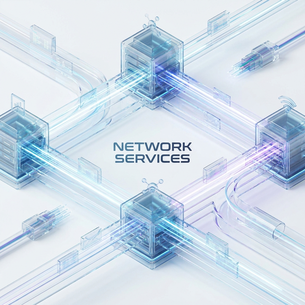 Illustration of a global network backbone with anycast routing lines and points of presence across continents